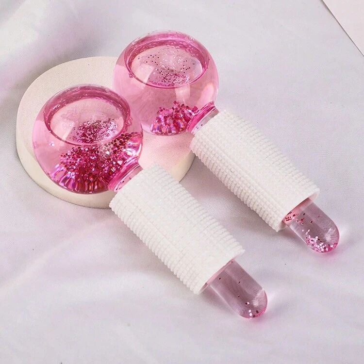 2pcs Crystal Ice Globes - De-Puff & Glow Facial Massager - For Pores & Dark Circles