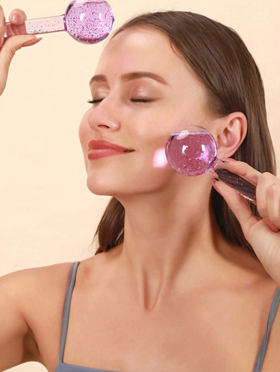 2pcs Crystal Ice Globes - De-Puff & Glow Facial Massager - For Pores & Dark Circles