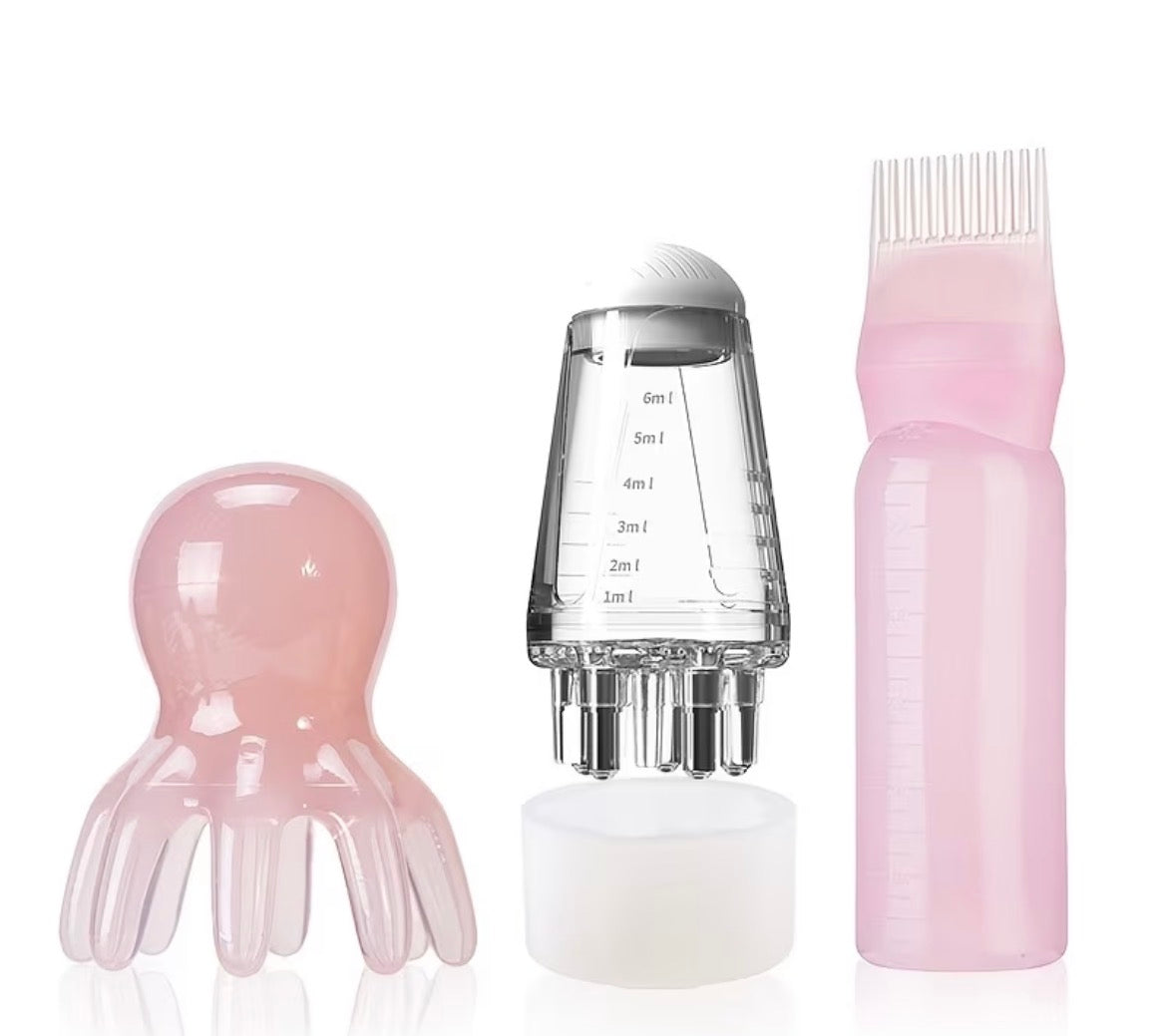 3-in-1 Hair Growth & Scalp Care Set - Oil Applicator + Scalp Massager + Comb Bottle