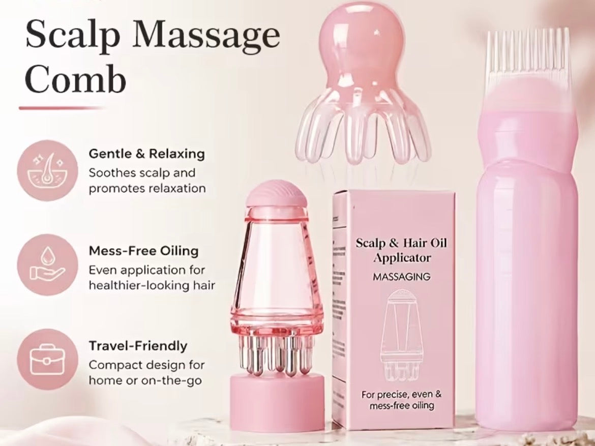 3-in-1 Hair Growth & Scalp Care Set - Oil Applicator + Scalp Massager + Comb Bottle
