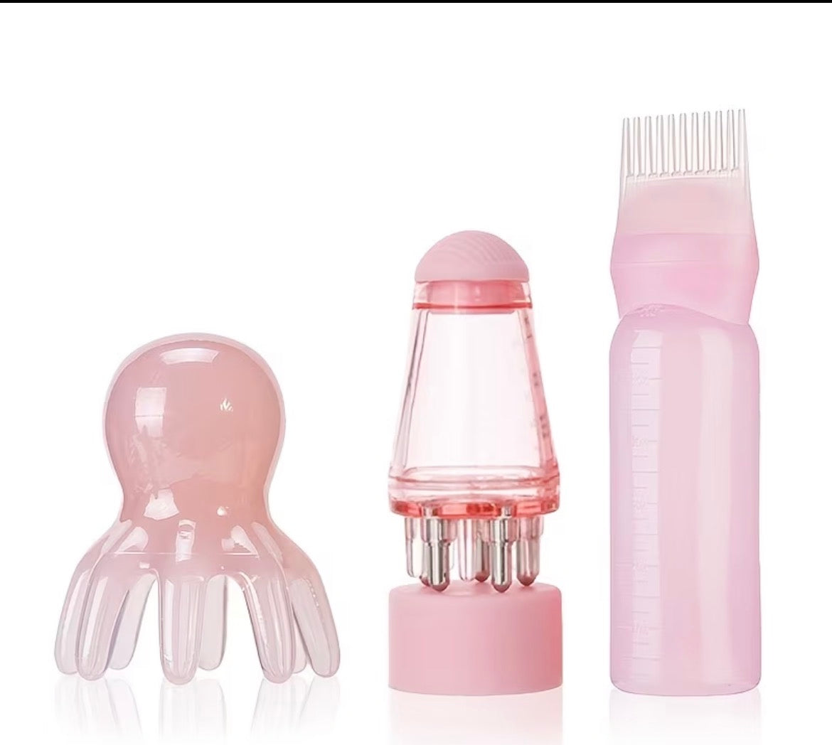 3-in-1 Hair Growth & Scalp Care Set - Oil Applicator + Scalp Massager + Comb Bottle