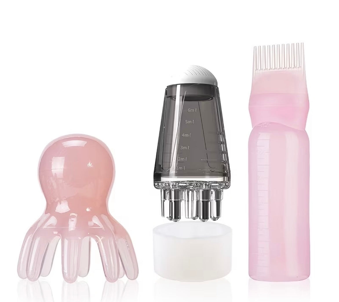 3-in-1 Hair Growth & Scalp Care Set - Oil Applicator + Scalp Massager + Comb Bottle