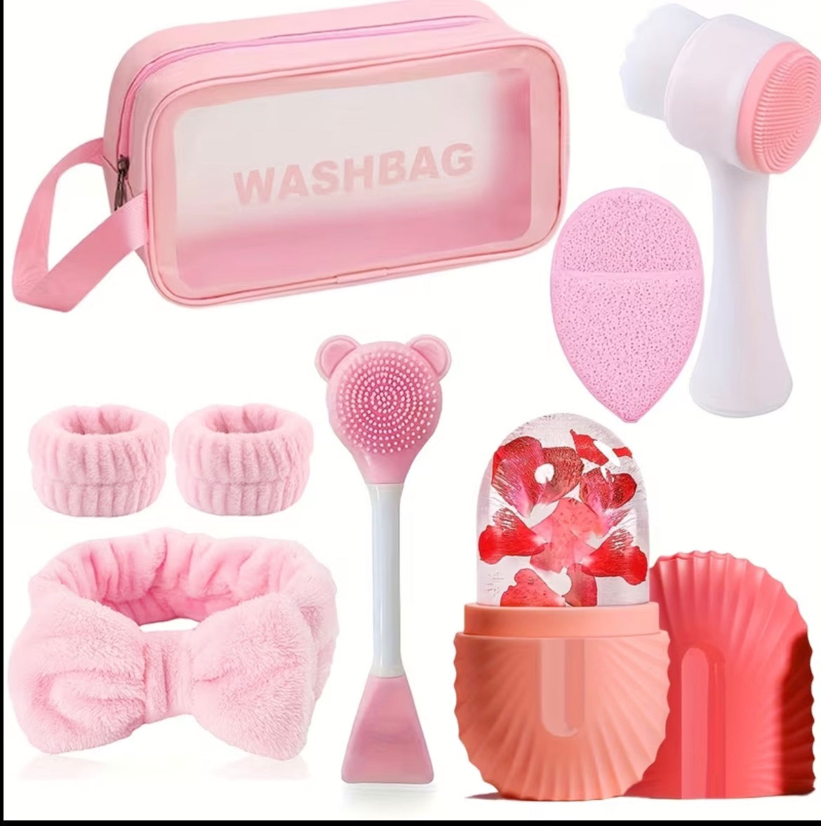 7-in-1 Glow & Clean Skincare Set - Ice Roller + Face Scrubber + Washbag