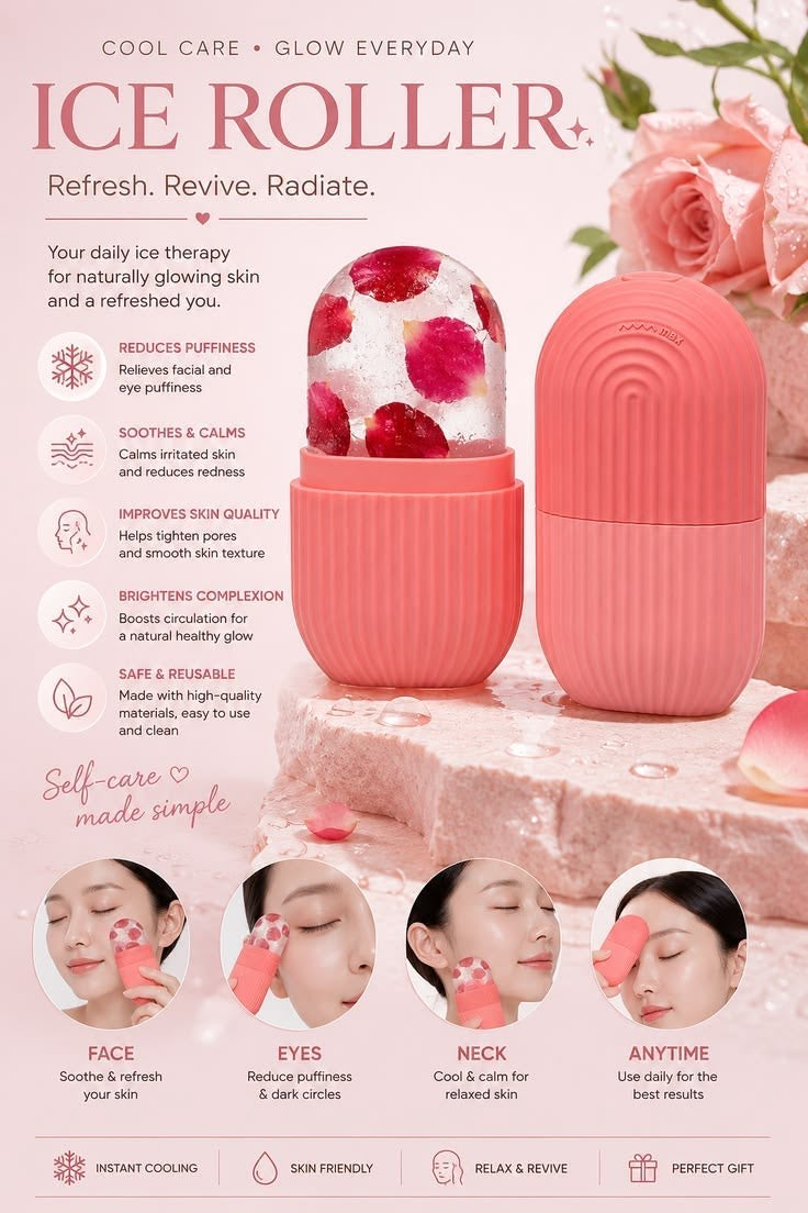 7-in-1 Glow & Clean Skincare Set - Ice Roller + Face Scrubber + Washbag