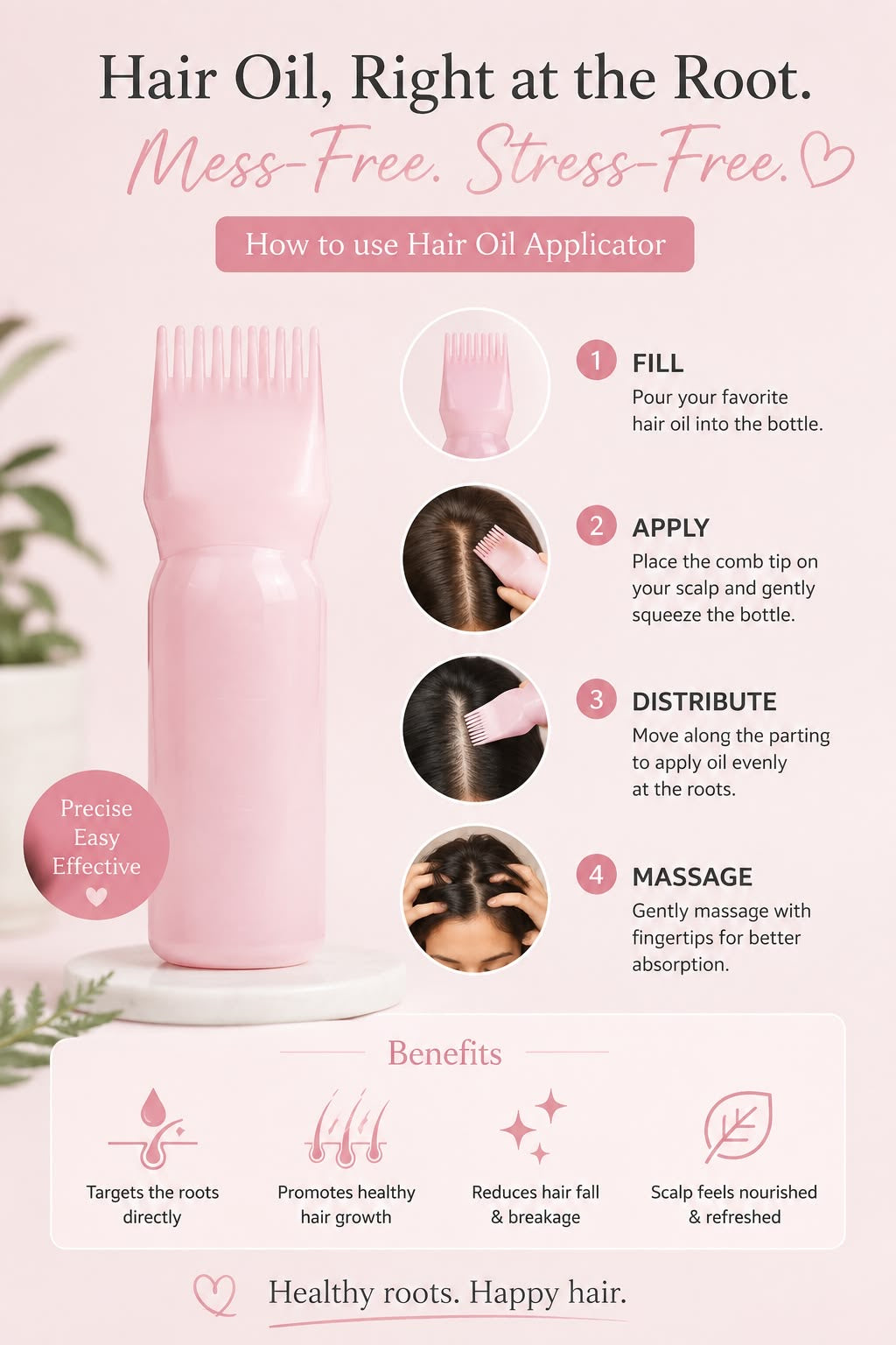 3-in-1 Hair Growth & Scalp Care Set - Oil Applicator + Scalp Massager + Comb Bottle