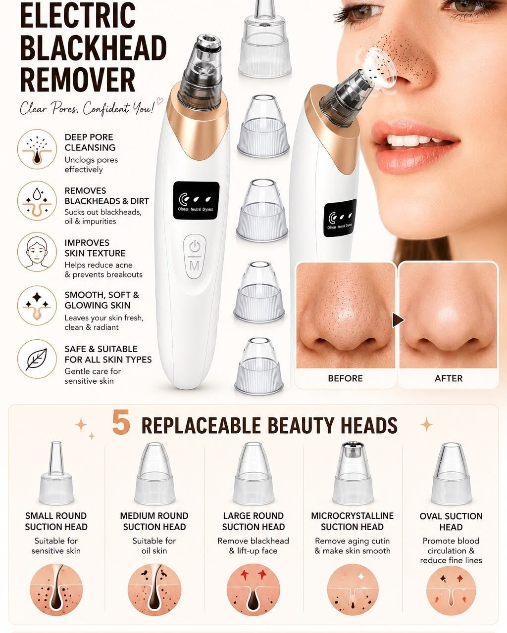 Blackhead Remover & Pore Cleanser - With 4 Suction Heads