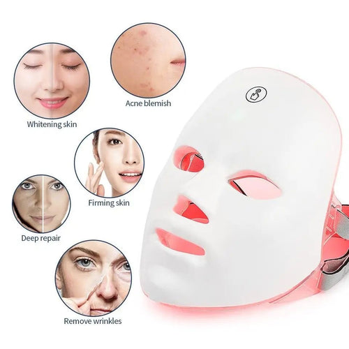 7-Color LED Light Therapy Mask - For Acne, Dark Spots & Anti-Aging - Spa At Home